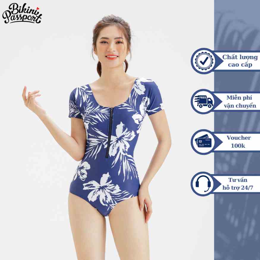 Đồ bơi NỮ BIKINI PASSPORT kiểu Một mảnh tay ngắn, cổ áo chữ U - màu Xanh Indigo - BS405_IN