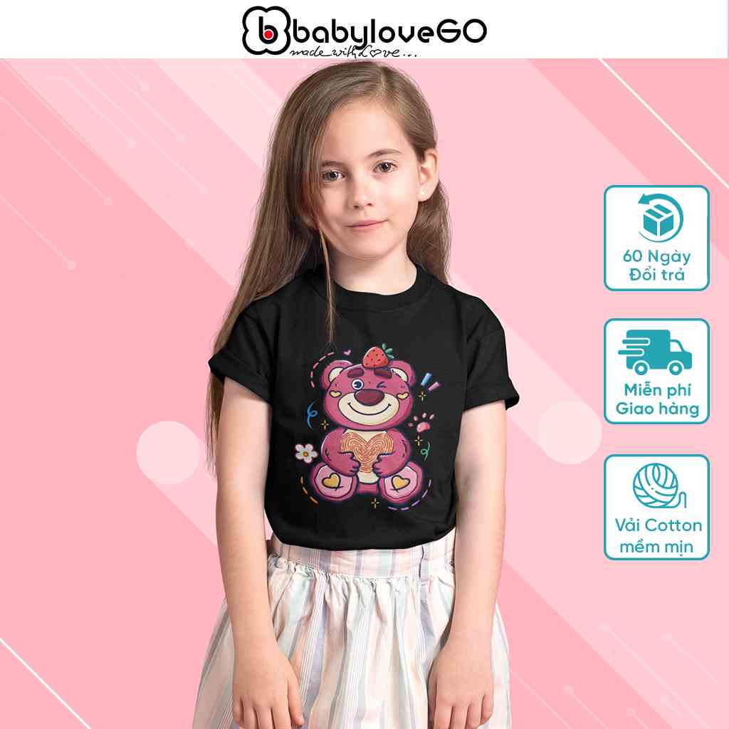 Áo thun bé gái ngắn tay BabyloveGO chất cotton mềm mịn in hình gấu Lotso