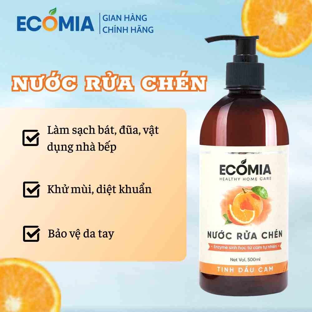 Nước Rửa Chén Enzyme Hữu Cơ Ecomia Chiết Xuất từ Thiên Nhiên An toàn cho sức khỏe, bảo vệ da tay Hương Cam - Ecomia