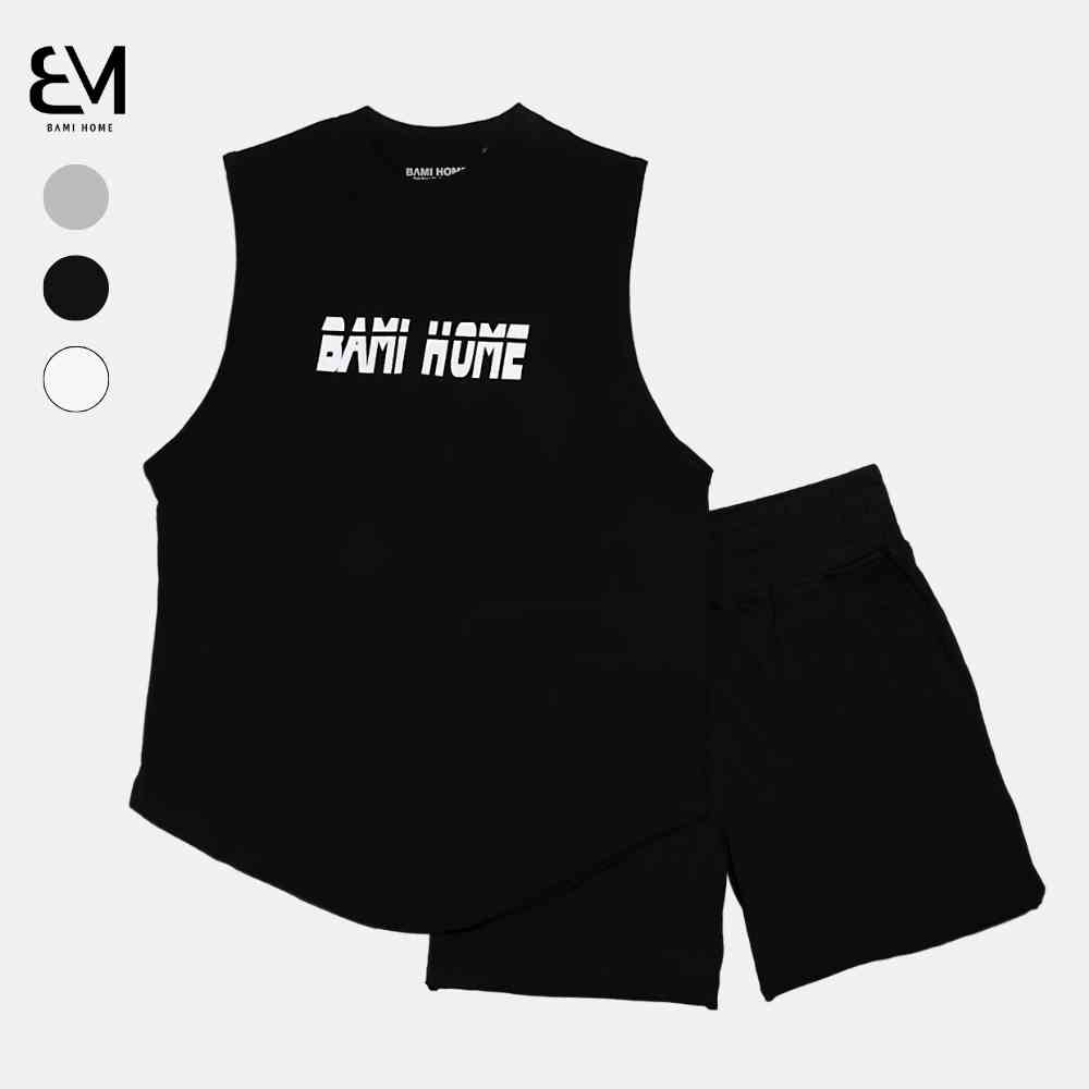 Set đồ mùa hè áo tanktop tập gym Cotton nam ATT04 và quần short nỉ nam QN09