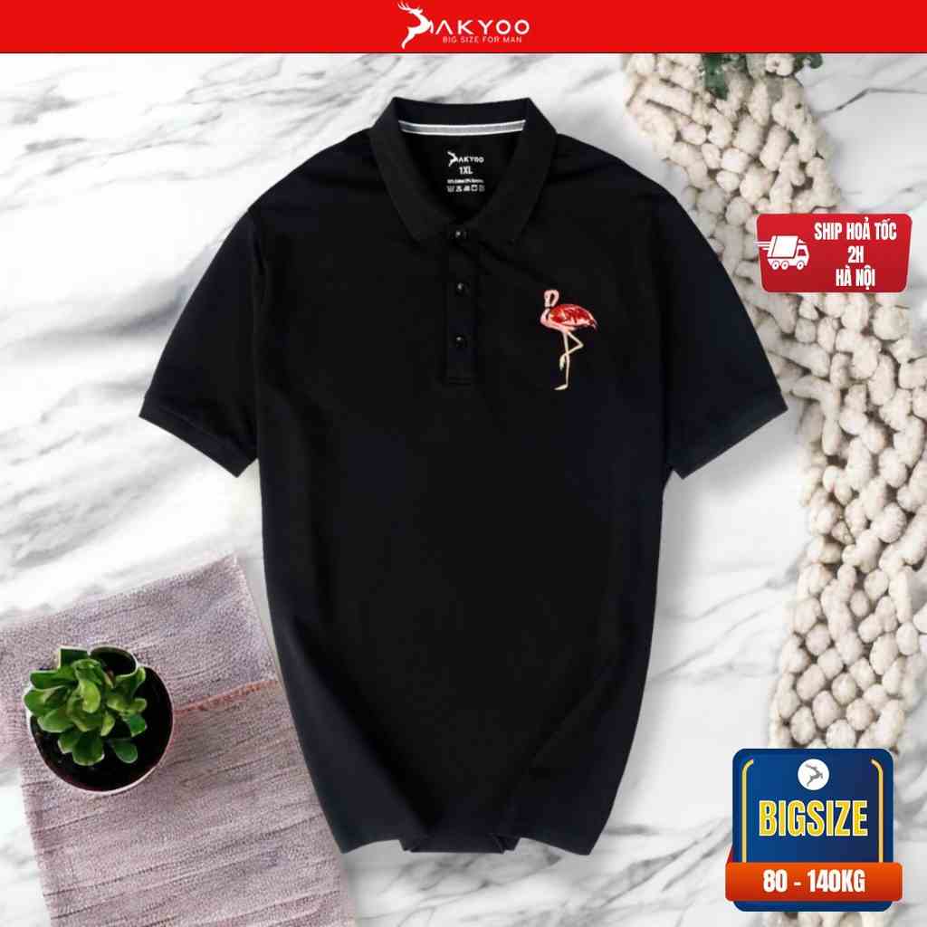 Áo POLO Nam Bigsize 80-140KG AKYOO Cao Cấp Cotton Co Giãn, Thâm Hút Mồ Hôi, Áo Polo Bigsize - PL IN HAC