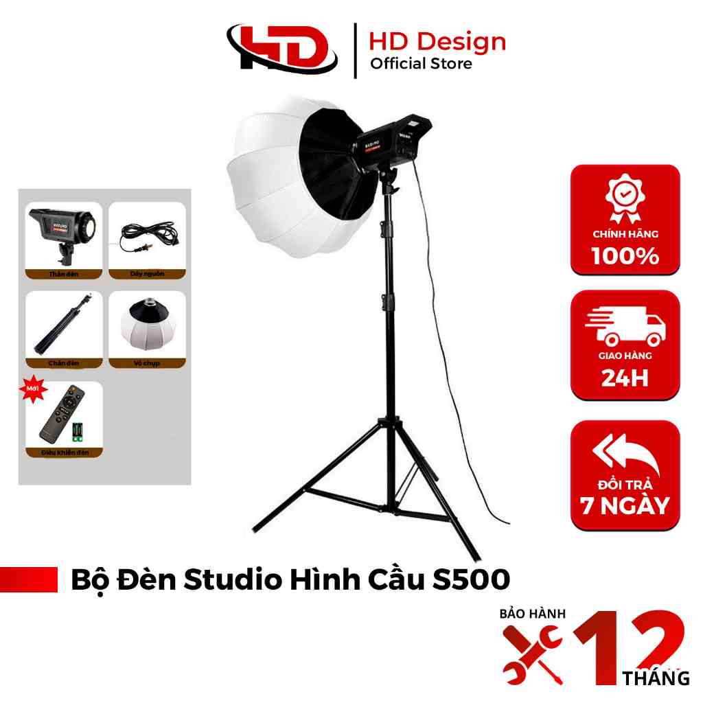 Bộ Đèn Chụp Studio Hình Cầu S500 - Hỗ Trợ Chiếu Sáng - Livetream - Chụp Ảnh - Công Suất Cao - Chính Hãng HD DESIGN