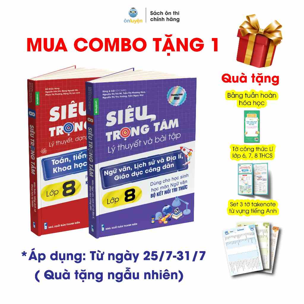 Lớp 8 (Bộ Kết Nối)- Combo 2 Sách Siêu trọng tâm TOÁN, TIẾNG ANH, KHTN và Văn, Khoa học xã hội lớp 8-Nhà sách Ôn luyện