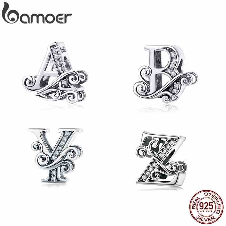 Bamoer Hạt Charm Bạc 925 Chữ Cái A~Z Cho Tự Làm Vòng Tay Vòng Cổ Bán Phụ Kiện