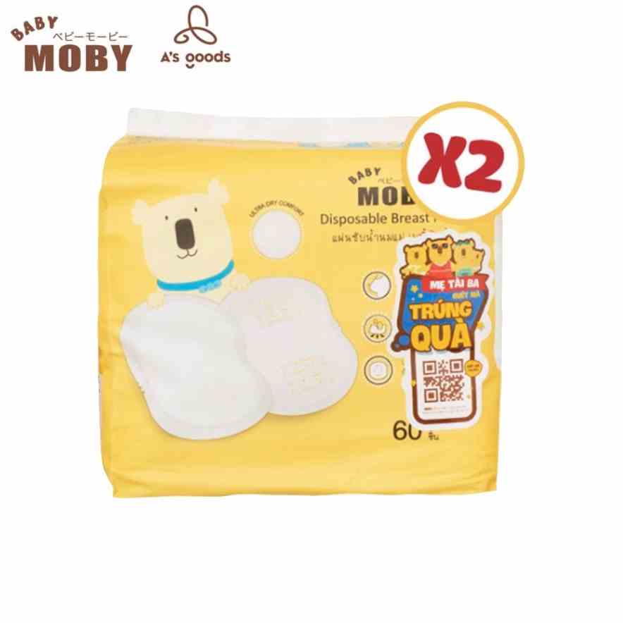 2 Gói miếng thấm sữa Moby Baby thoáng khí (60 miếng/bịch)