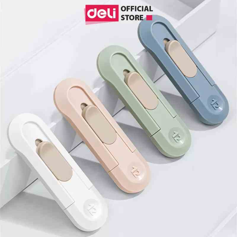 Dao rọc giấy Deli cao cấp lưỡi thép không gỉ SK5 - Dao rọc mini bỏ túi kim loại tiện lợi văn phòng học sinh