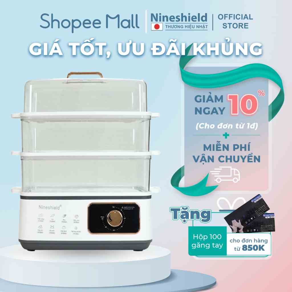 Nồi hấp Nineshield KB3001 đa năng 3 tầng dung tích lớn 22L - An toàn cách nhiệt - Hàng chính hãng