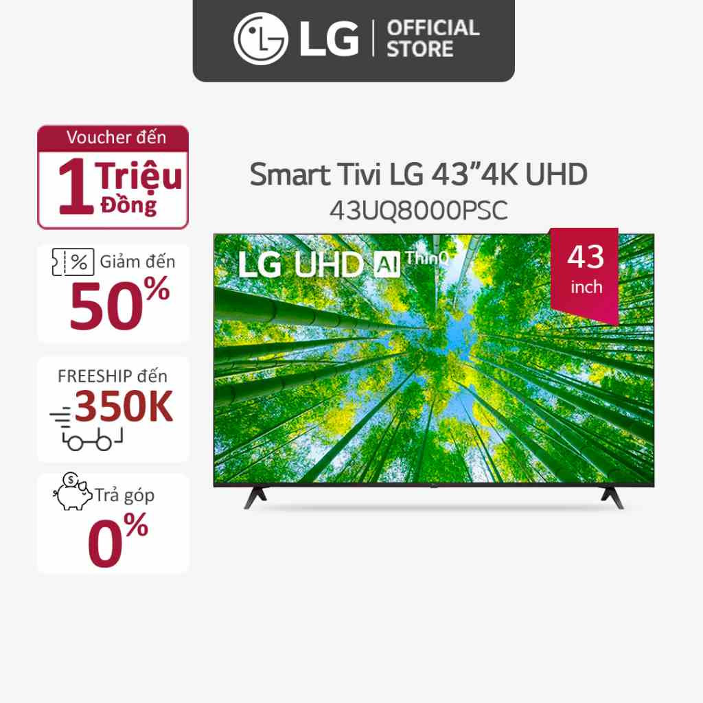 [Mã ELRE2TR giảm 8% đơn 500K] Smart UHD Tivi LG 43 inch 4K 43UQ8000PSC - Model 2022 - Miễn phí lắp đặt