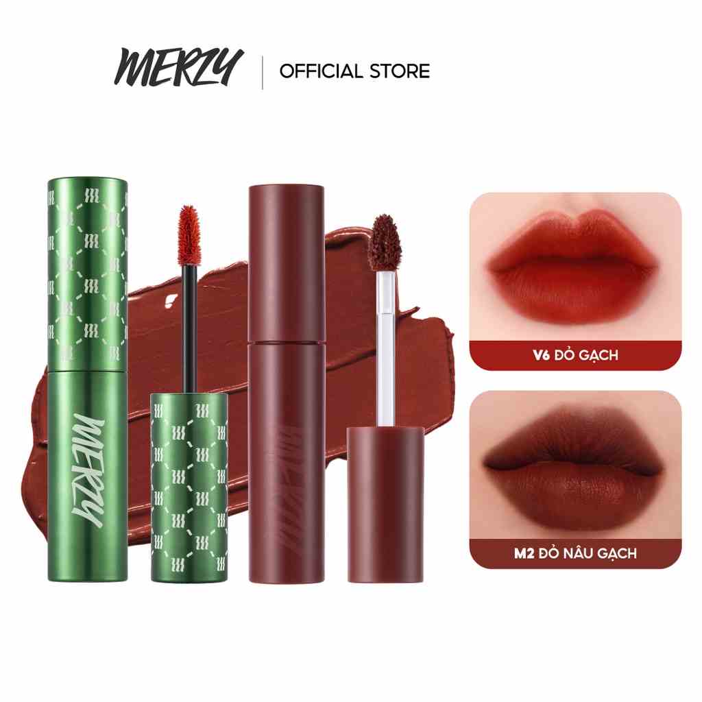 Combo 2 Son Kem Lì Merzy The First Velvet Tint 4.5g (V6 Green vỏ xanh) + Son Merzy Bite The Beat Mellow Tint 4g