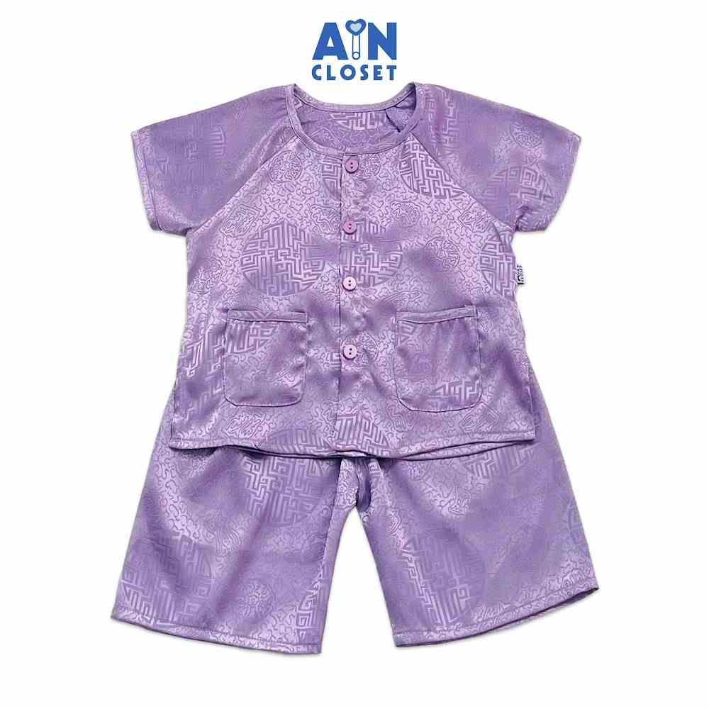 Bộ quần áo bà ba lửng unisex cho bé hoa văn Cổ Trang gấm Tím - AICDBTZ1TUA9 - AIN Closet