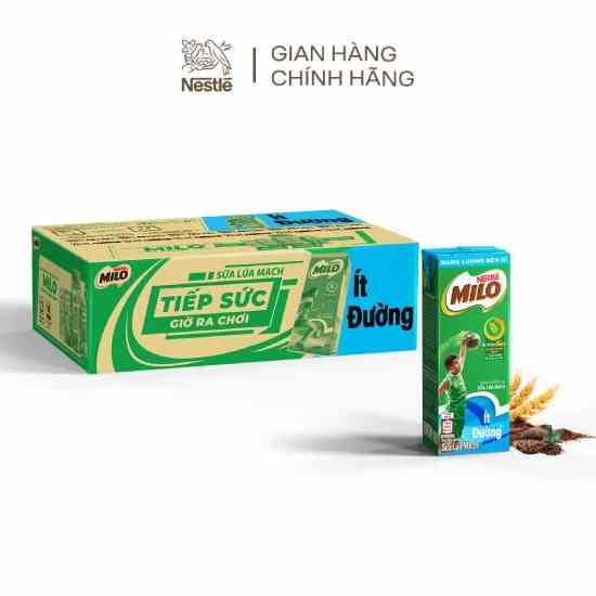 Thùng 48 hộp thức uống lúa mạch uống liền Nestlé MILO ít đường 48x180ml