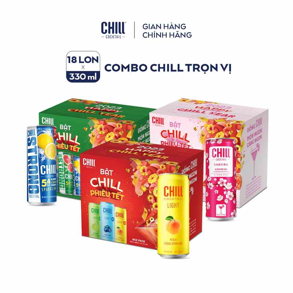 [Mã BMLTB200 giảm đến 100K đơn 499K] Combo 3 thùng Chill Cocktail mix trọn vị -18 lon x 330ml