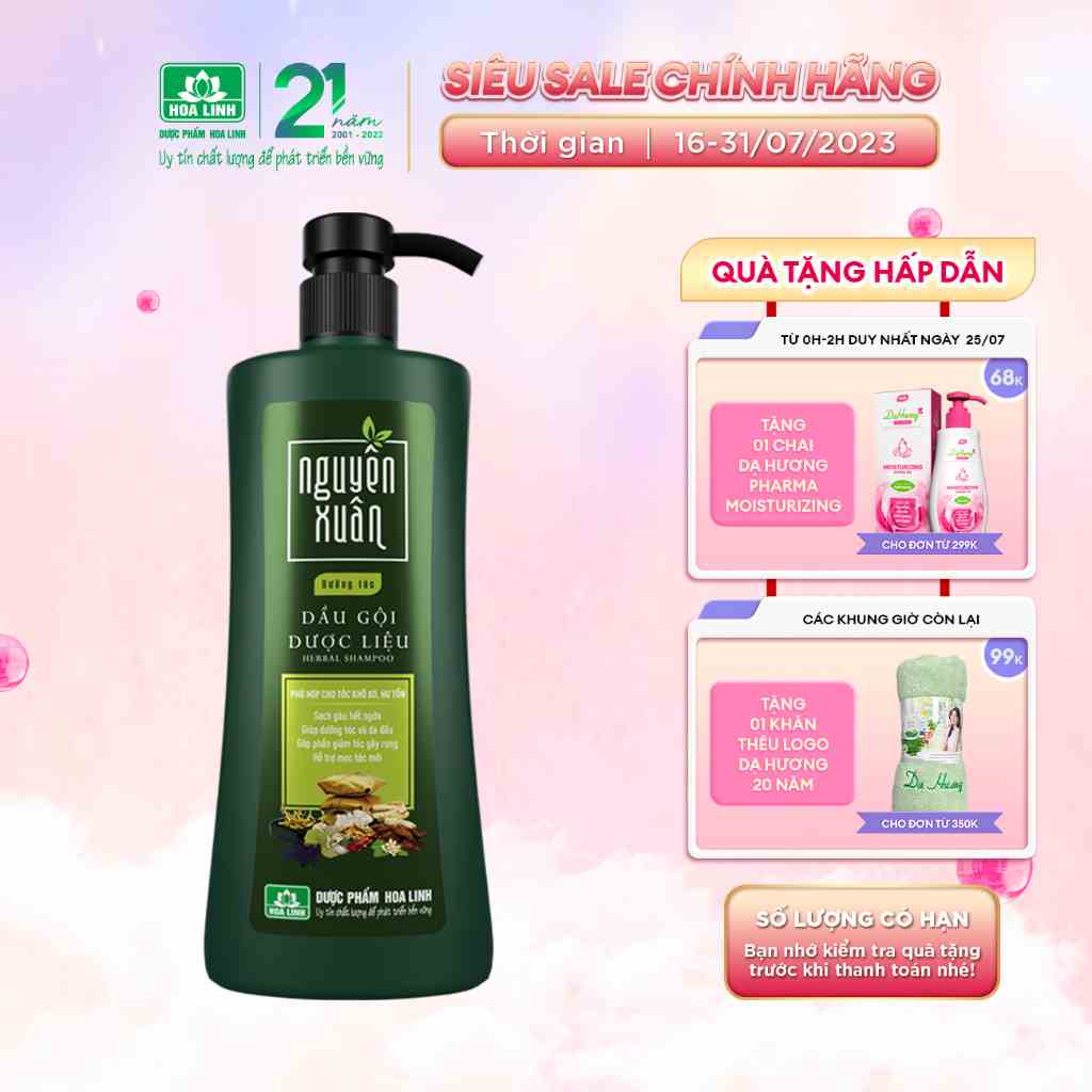 {MỚI} Dầu gội dược liệu Nguyên Xuân Xanh dưỡng tóc 600ml - Tặng thêm 10% thể tích giá không đổi