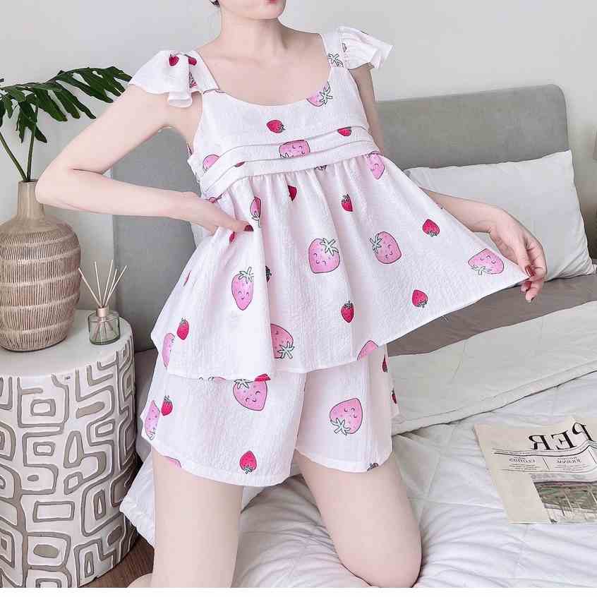 [Mã BMLT30 giảm đến 30K đơn 299K] Bộ Đồ Ngủ Nữ SOJUN Vải Đũi Xốp Xếp 3 Ly Size 40-75Kg