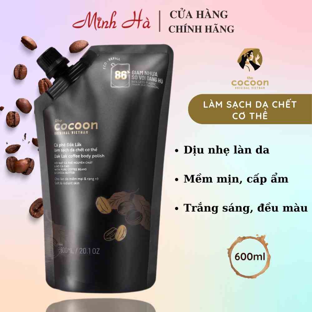 Tẩy da chết Cà Phê Đắk Lắk Cocoon 600ml dạng túi làm sạch da chết