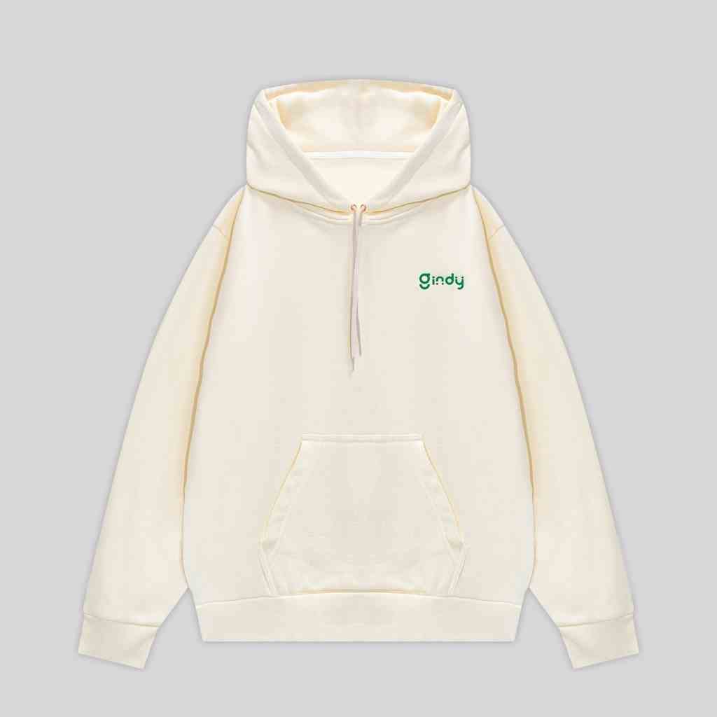 Áo Hoodie GINDY trơn túi bụng chất nỉ bông mềm mịn form rộng dài tay unisex màu be nam nữ thời trang thu đông A093