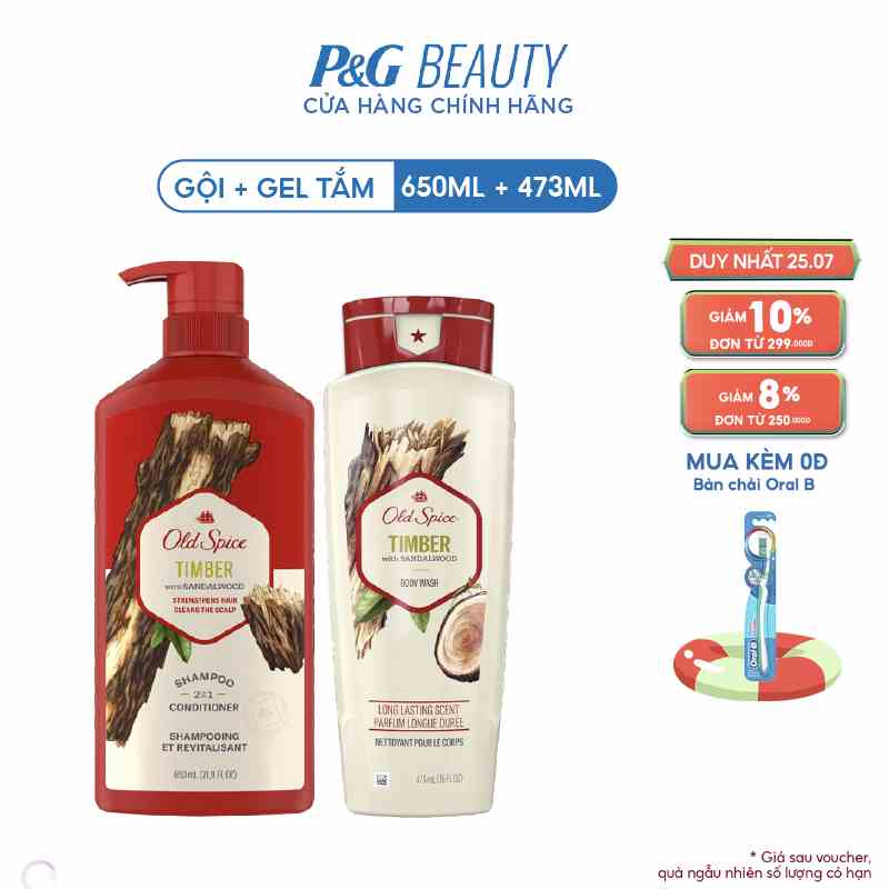 Combo OLD SPICE: Dầu Gội 650ml & Gel Tắm 473ml - Hương Nước Hoa Cho Nam Gỗ Đàn Hương