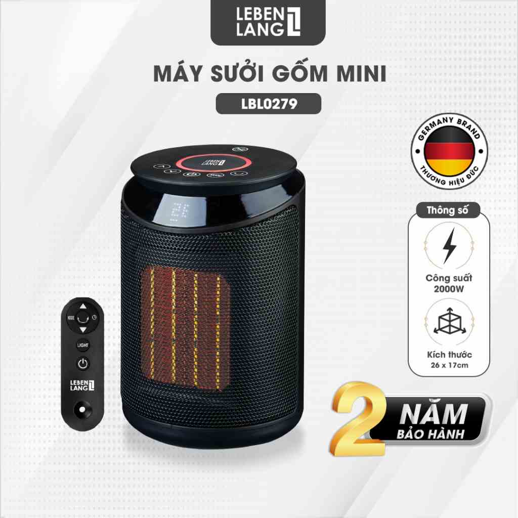 Máy sưởi mini Lebenlang LBL0279, quạt sưởi gốm điện tự ngắt tiết kiệm điện không đốt oxy,an toàn cho gia đình-chính hãng