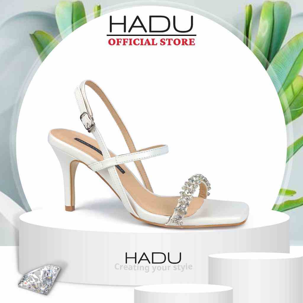 Giày Sandal Cao Gót 7P Quai Ngang Đính Đá JP Thủ Công HADU M7110, Sang Trọng, Đẳng Cấp, BH 24 Tháng