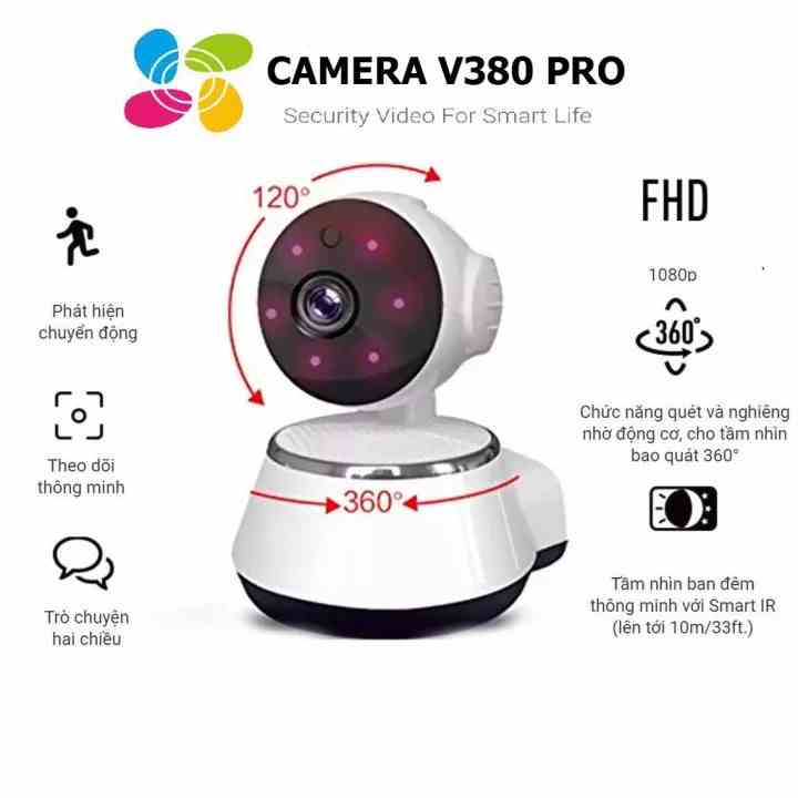 Camera wifi mini V380 pro,Camera trong nhà chống trộm, cảnh báo chuyển động, cảm biến hồng ngoại ban đêm.