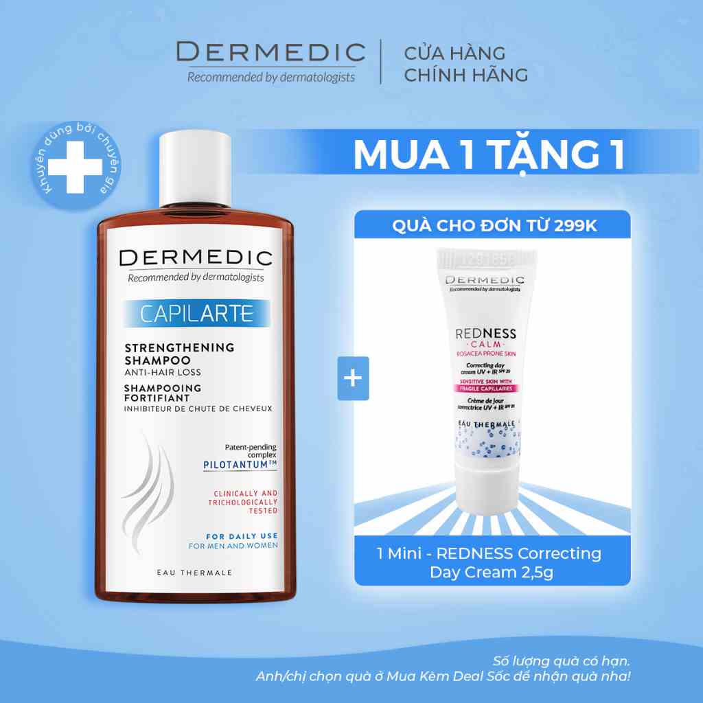 [Mã BMLTB35 giảm đến 35K đơn 99K] Dầu gội ngăn rụng tóc Dermedic Capilarte Strengthening Shampoo Anti Hair Loss 300ml