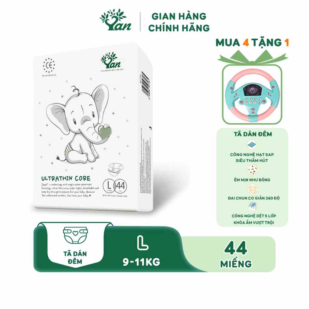 [Mã BMLTB35 giảm đến 35K đơn 99K] Tã dán Angel YAN Ultrathin Core size L44