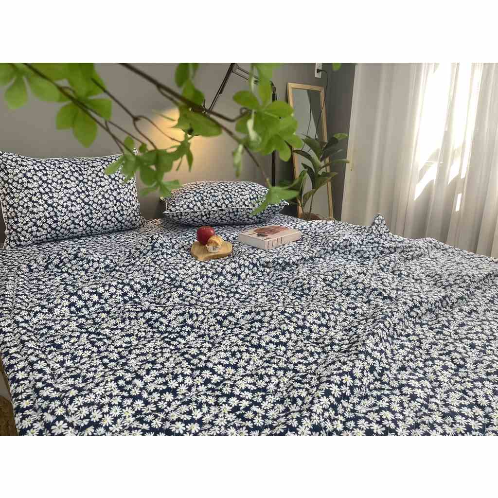 [Mã BMLTB35 giảm đến 35K đơn 99K] Bộ drap gối KHA LY - cotton thiên nhiên - Cúc Họa Mi Xám Đậm - VN321