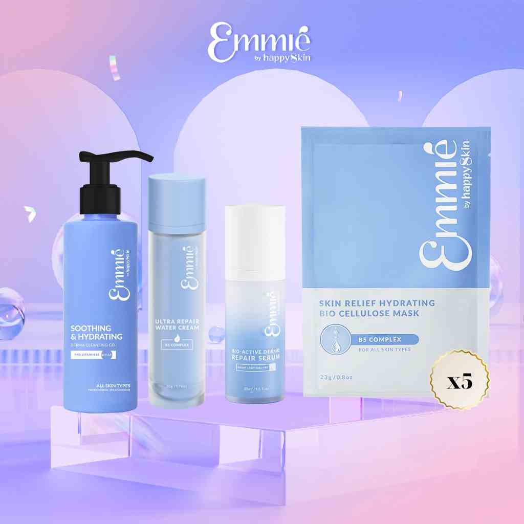 Combo Phục Hồi Tái Tạo: Gel Rửa Mặt B5 + Serum B5 + Kem Nước B5 + Tặng 3 Masks B5 Emmié by HappySkin