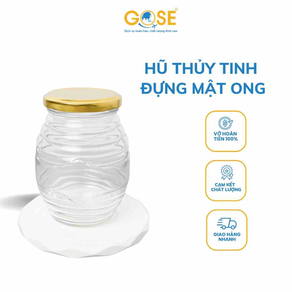 [Mã BMLTB35 giảm đến 35K đơn 99K] Hũ thủy tinh đựng mật ong 350ml GOSE đựng thực phẩm gia vị dạng tròn nắp thiếc