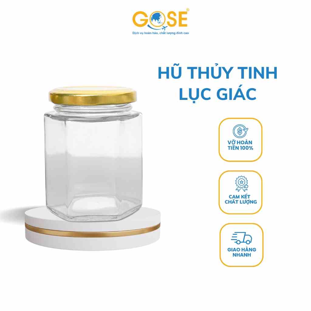 [Mã BMLTB35 giảm đến 35K đơn 99K] Hũ thủy tinh lục giác GOSE hộp đựng thực phẩm mật ong gia vị trong bếp nắp thiếc đủ cỡ