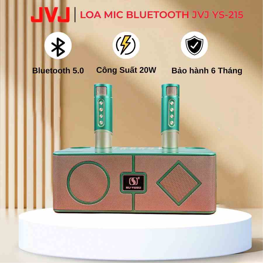 Loa bluetooth karaoke kèm 2 mic JVJ YS-215 Không dây, kèm 02 mic hát công suất lớn 20W - Bảo hành chính hãng 06 Tháng