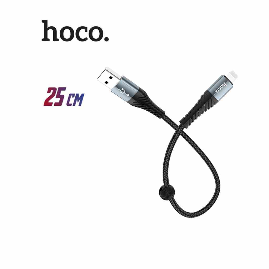 Cáp sạc nhanh 25cm Hoco X38 2.4A truyền dữ liệu dây dù siêu bền dài 25CM cho 12/13/14 pro (Màu Đen)