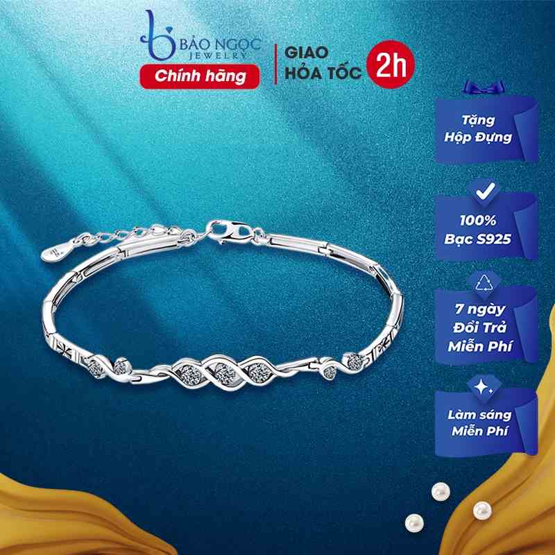 Lắc Tay Bạc Ý S925 Thiết Kế Lượn Sóng Đính Đá Thời Trang BNLT-05 Bảo Ngọc Jewelry