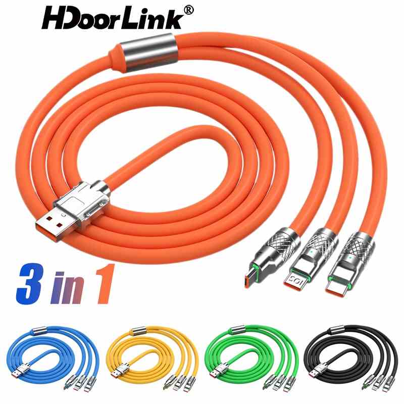 Dây Cáp Sạc Dữ Liệu HdoorLink Micro USB Type-C 120cm 6A 3 Trong 1 Cho Điện Thoại Samsung