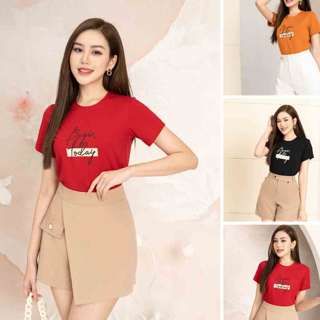 Áo phông form vừa in chữ chất liệu Cotton Compact LOZA - PT203172