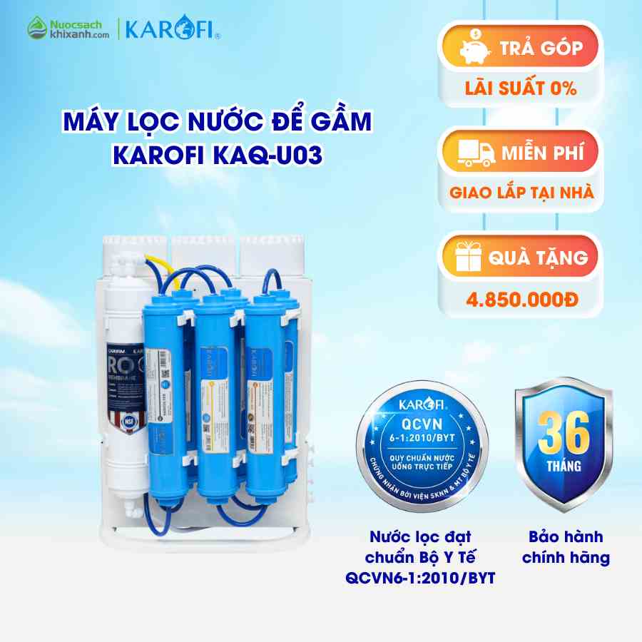 Máy lọc nước sạch để gầm không tủ KAROFI KAQ-U03, 10 lõi lọc, siêu nhỏ gọn, bảo hành 36 tháng