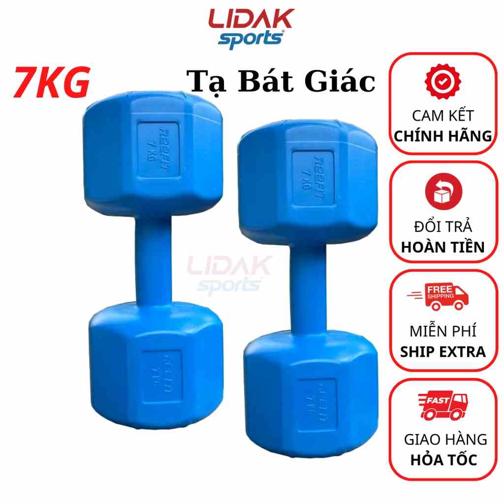 Tạ tay 7kg LIDAK ruột tạ có lõi thép chống gãy siêu bền , tạ bọc nhựa tập gym tại nhà 7kg đúc đặc ruột - LIDAK SPORT