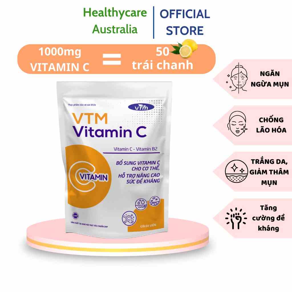 Viên uống Feelex VTM Vitamin C bổ sung vitamin C, sáng da, mờ thâm, tăng cường đề kháng - gói 60 viên(30 ngày)