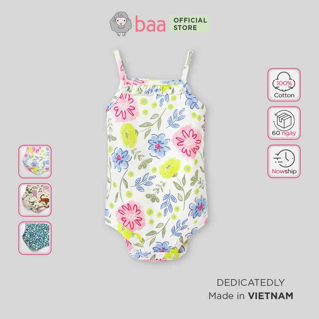 Bodysuit hai dây bé gái, bodychip sát nách, cộc tay cho bé sơ sinh từ 0 - 12 tháng - B-GN-BD09C-01