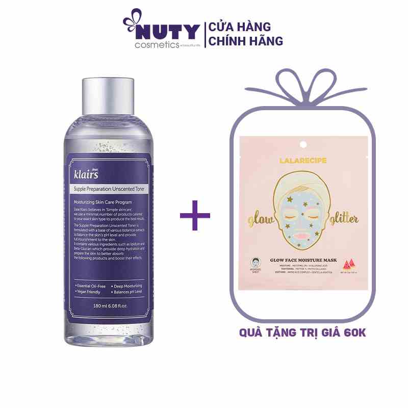 Nước Hoa Hồng Không Mùi Dear Klairs Supple Preparation Unscented Toner 180ml