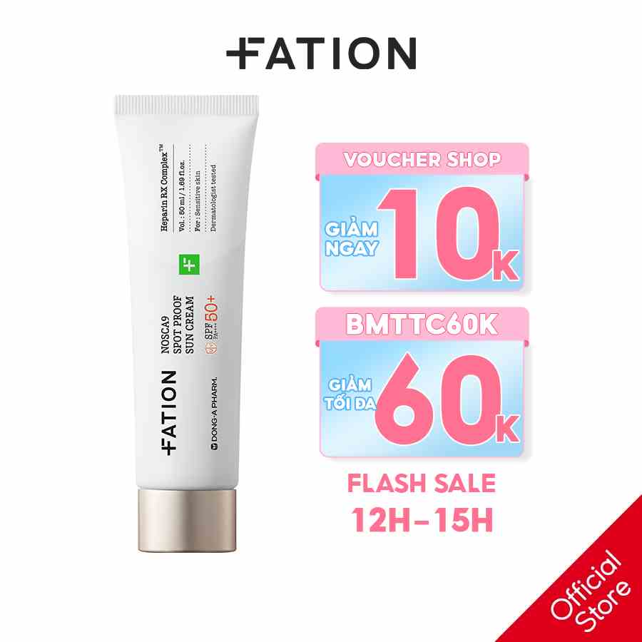 [Mã BMTTC60K giảm đến 60K đơn 50K] Kem Chống Nắng Fation Nosca9 Spot Proof Sun Cream SPF 50+ PA++++