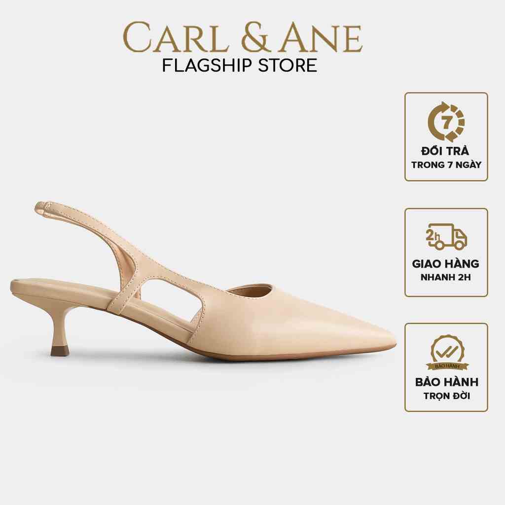 Carl & Ane - Giày cao gót nữ dáng Slingback mũi nhọn phong cách thanh lịch cao 4cm màu kem - CL040