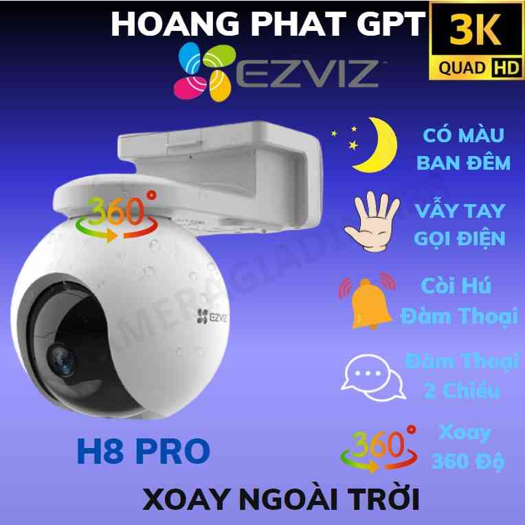 Camera wifi Ezviz H8 Pro 5MP/3MP- 2K/3K, Ngoài trời quay 360, Phát hiện người &xe bằng AI, Xoay 360 độ, Quay màu ban đêm