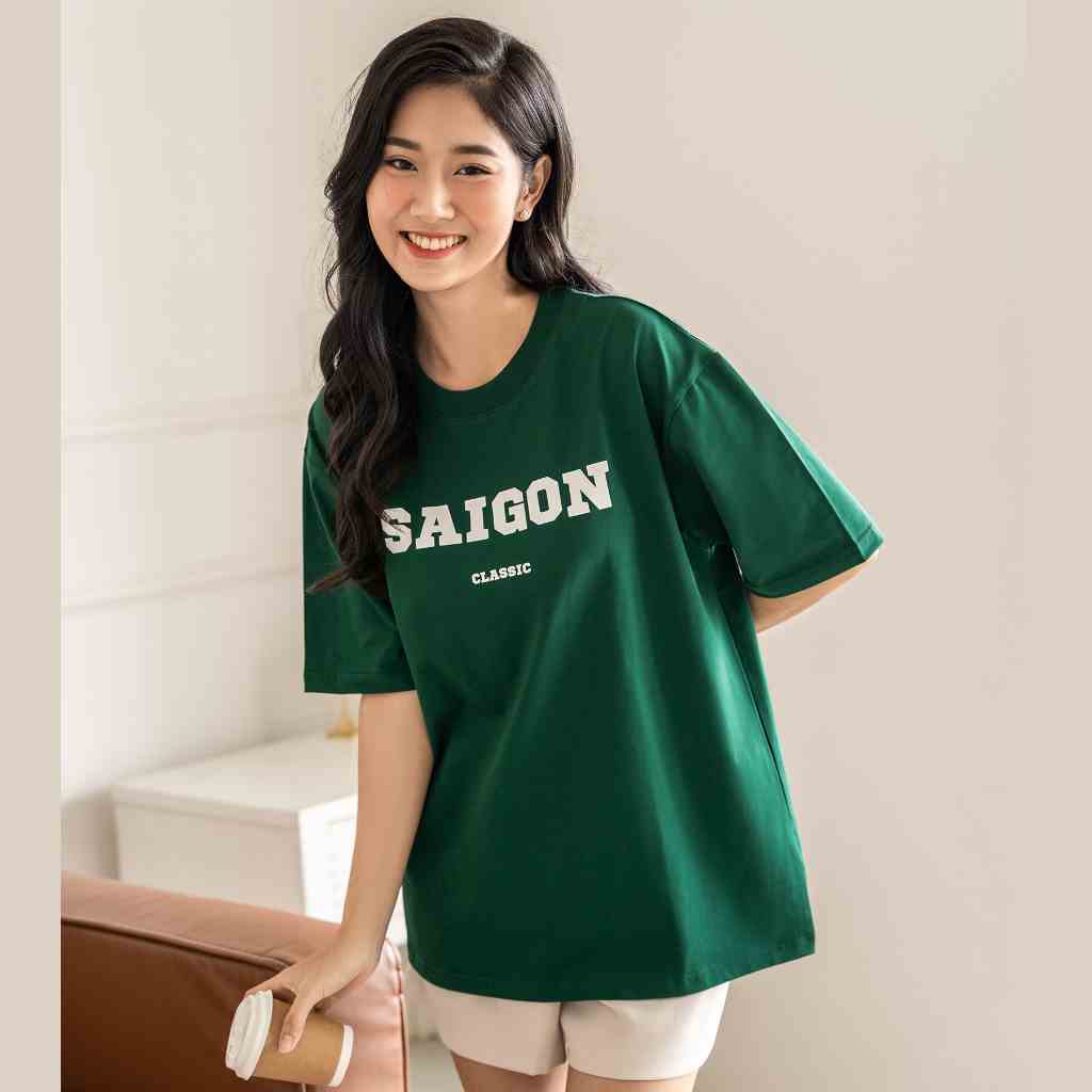 Áo Thun Tay Lỡ Hibi Sports Saigon Classic K101 Kiểu Phông Unisex Nam Nữ, Vải Cotton Mịn, Form Oversize