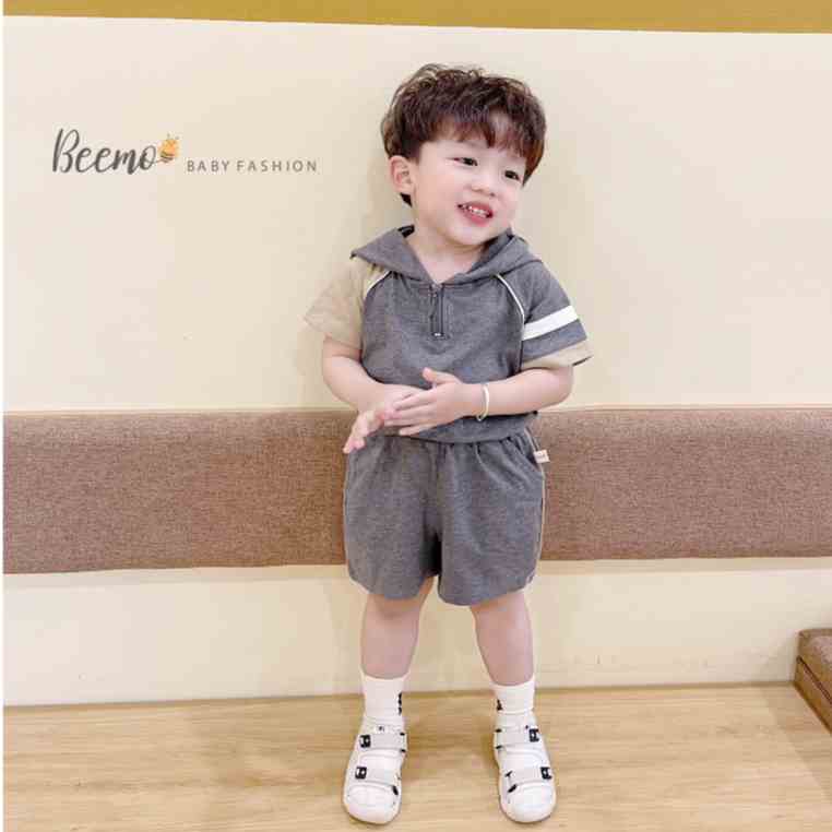 Bộ quần áo hoodie kéo khoá cho bé Beemo,Chất liệu cotton co giãn,thiết kế tay áo raglan,phối mũ cá tính B303