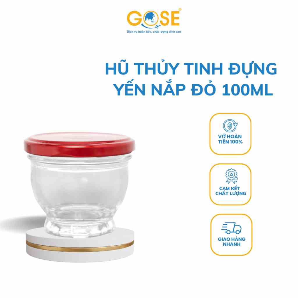 [Mã BMLTB35 giảm đến 35K đơn 99K] Hũ chưng yến bé sen lùn thủy tinh GOSE 100ml nắp đỏ đựng sữa chua, thực phẩm