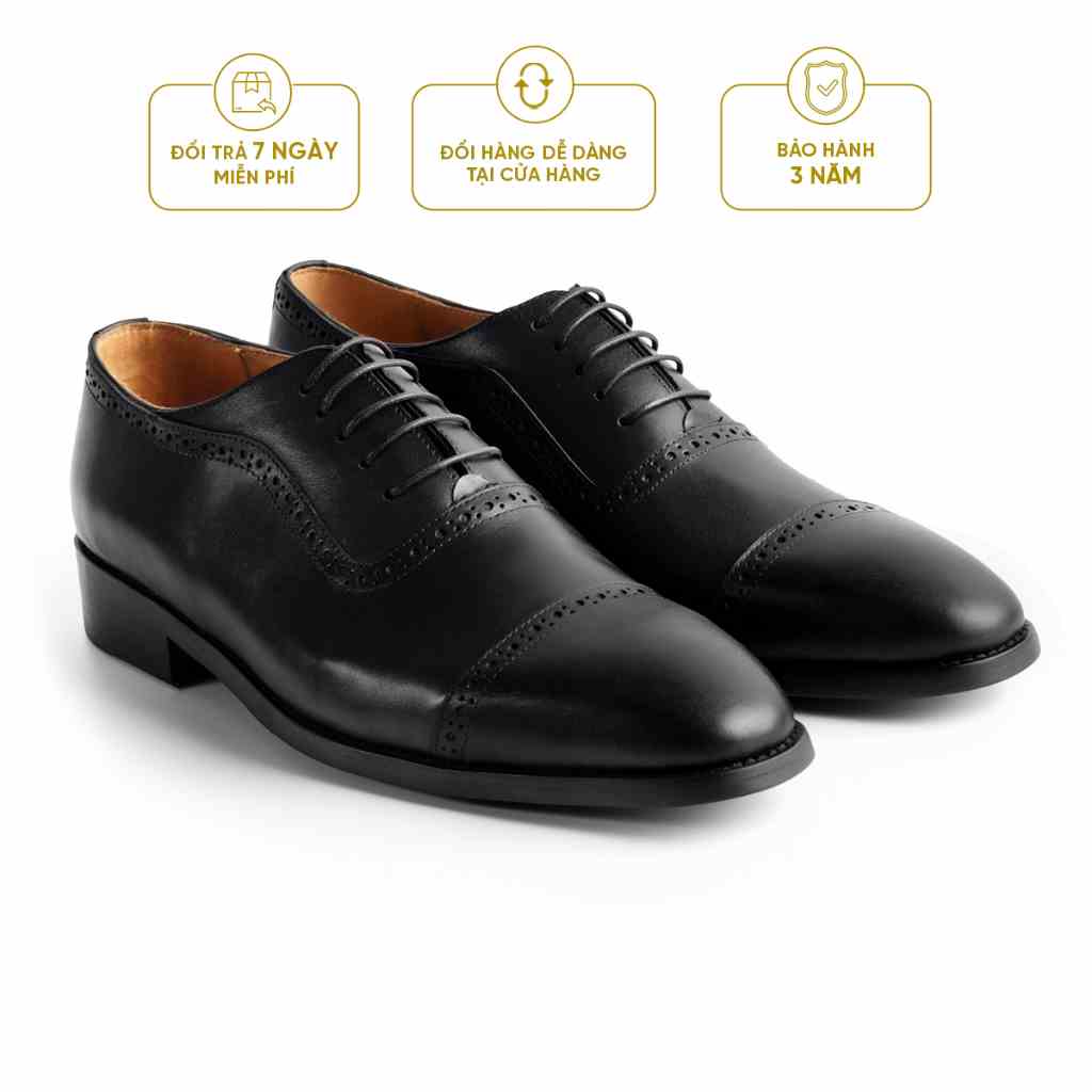 Giày Tây Cao Cấp CLASSY SEMI-BROGUES OXFORD - OF12 - Da Bò Ý Lót Trong Da Bò Mộc - Thương hiệu Be Classy