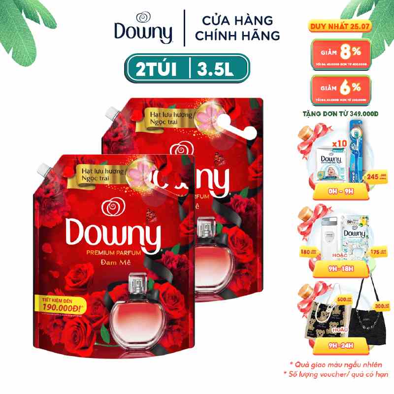 Combo 2 Túi Nước Xả Vải Downy Tinh Dầu Thiên Nhiên Hương Đam Mê 3L/túi