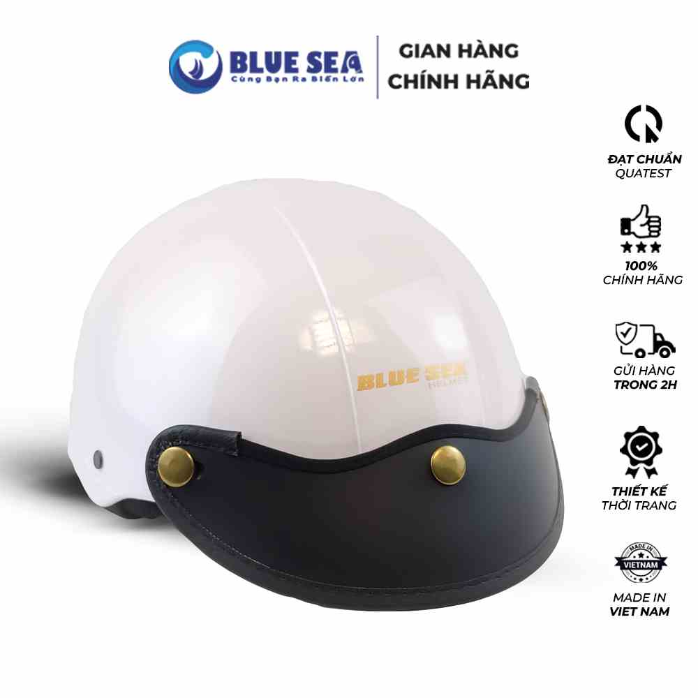 Mũ bảo hiểm Thời trang 1/2 Nửa đầu BLUE SEA - A104 - Màu Trắng Sữa - FREESIZE - Chính hãng