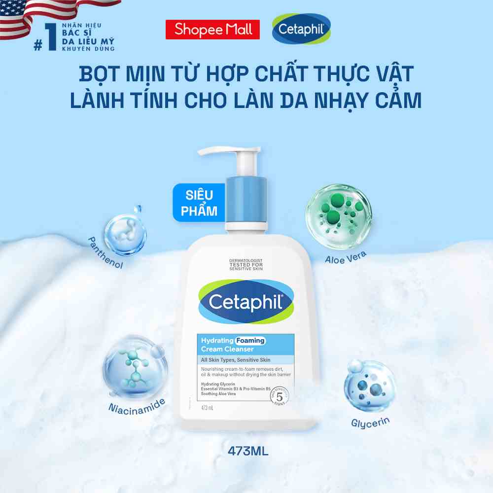 Sữa Rửa Mặt Tạo Bọt Dịu Lành Cho Da Nhạy Cảm Cetaphil Hydrating Foaming Cream Cleanser 473ml